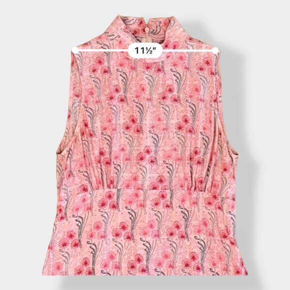 French Connection Pink 100% Silk Sleeveless Mock Neck Floral Dress Size 8 - Picture 3 of 10